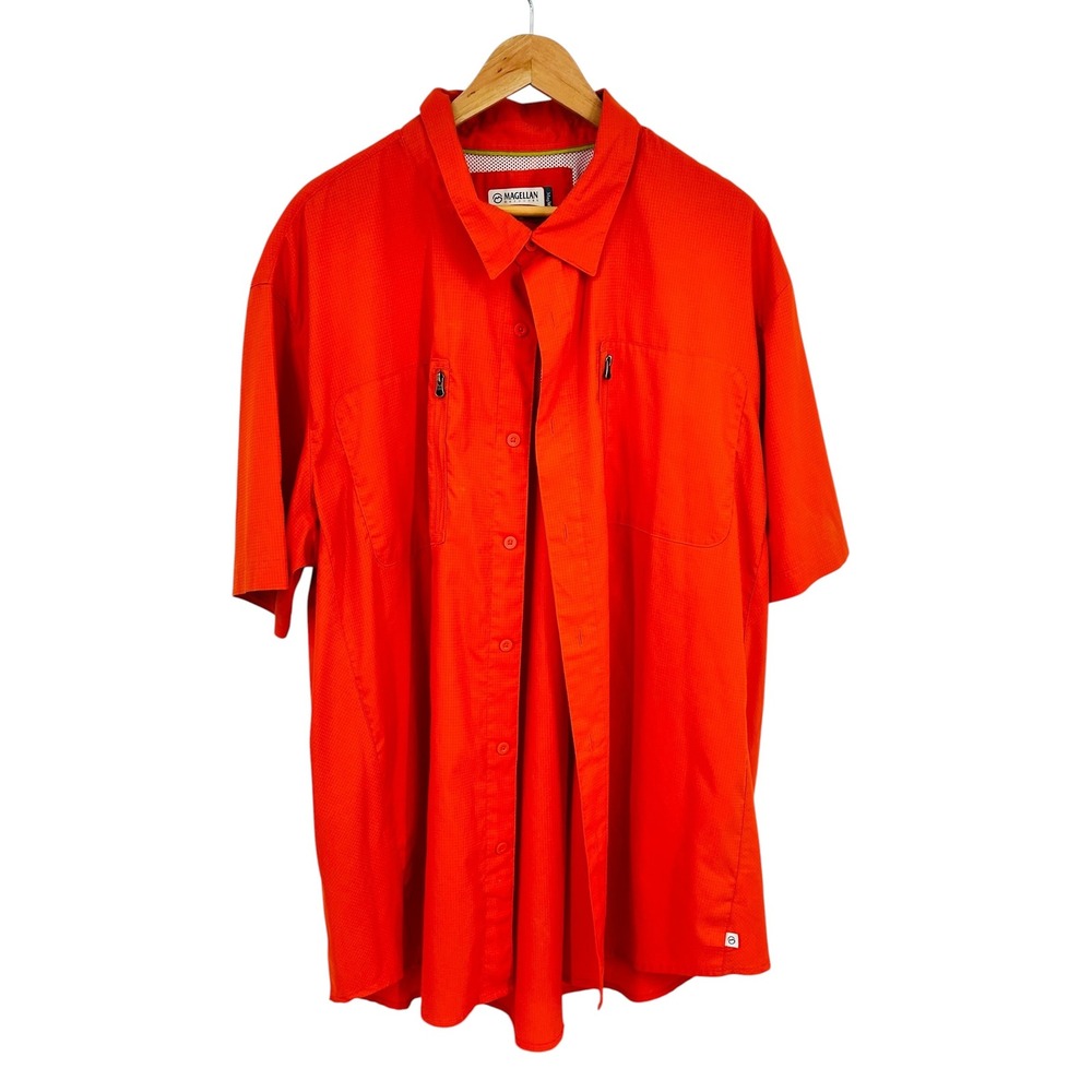 Magellan Outdoors Mens Fishing Shirt Orange Plaid Short Sleeve 3XL